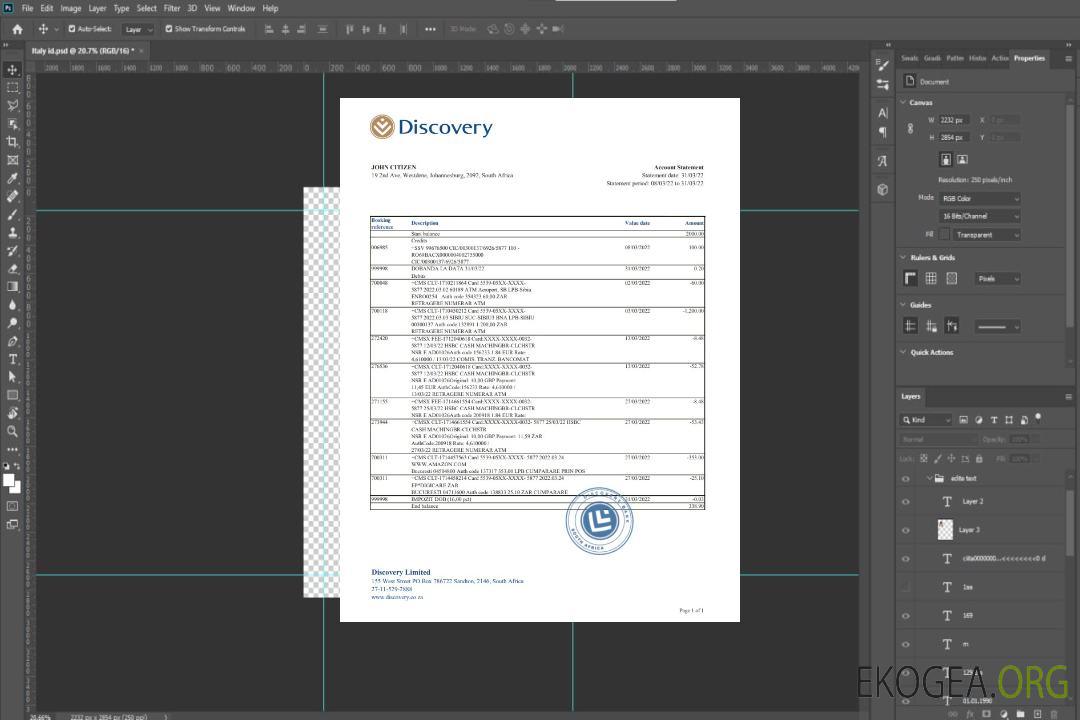 Relevé de la banque Discovery en Afrique du Sud template Relevé de la banque Discovery en Afrique du Sud template